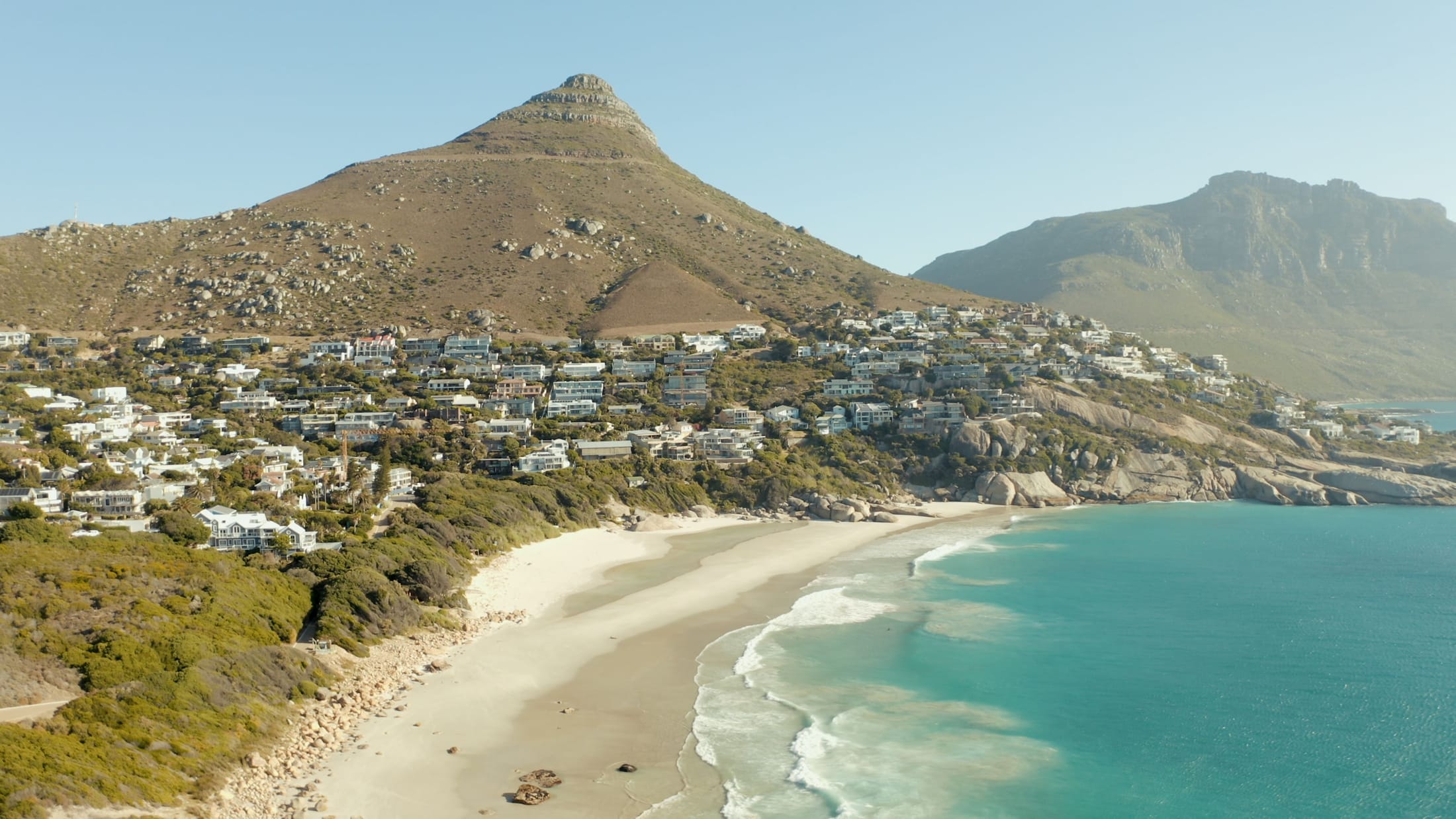 Aerial view of Lion's Head and the Camps Bay coastline in daylight